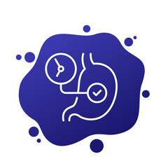 digestion, time to digest icon with stomach, line vector