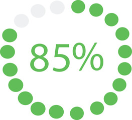 85 % percent loading circle suitable for ui and ux designs in green dotted style