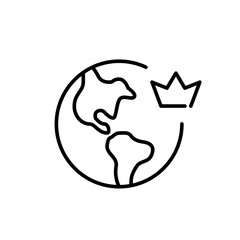 International premium service. Earth globe and crown. Pixel perfect, editable stroke icon
