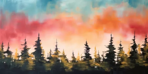 Poster Forêt dans le brouillard sunset in the forest