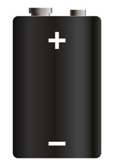 Obraz premium Battery. Glossy black realistic alkaline or rechargeable battery. Design blank mockup template for branding. graphic element, isolated on white