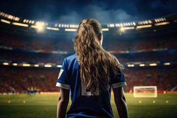 young soccer player woman at stadium Generative AI