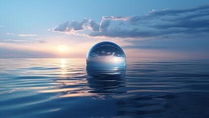 surreal landscape with glass sphere floating above the ocean Generative AI
