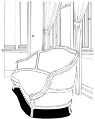 漫画風ペン画イラスト　西洋風_室内