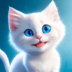 illustration of white kitten with blue eyes
