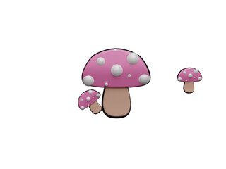 mushrooms on a white, background, icon, cartoon, images, 3D illustration