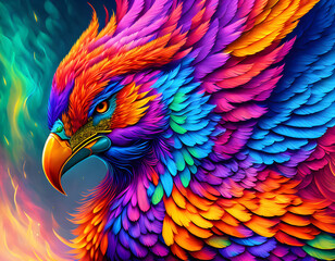 Colorful phoenix bird head, symbol of rebirth - Generative AI - 618811998