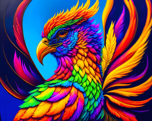 Colorful phoenix bird head, symbol of rebirth - Generative AI