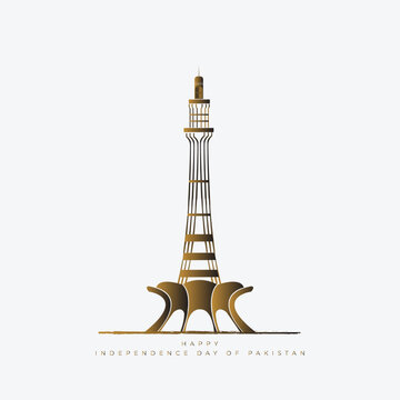 Happy independence day of pakistan with minar e pakistan illustration