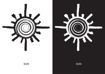 Poster of Sun symbol. Most popular Native American Ancient Symbols. Black ink handwriting. Vector © Firsik Anton
