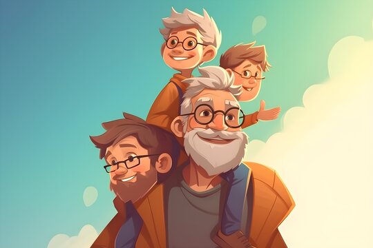 Happy Fathers Day Concept With Grandson Cartoon Illustration