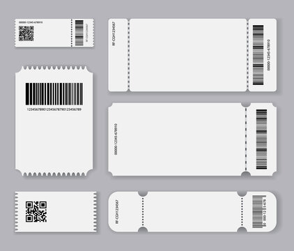 Empty tickets template. Set blank concert ticket, lottery coupons. Event coupon or cinema movie theater cards. Festival or circus paper empty flyers. isolated illustration