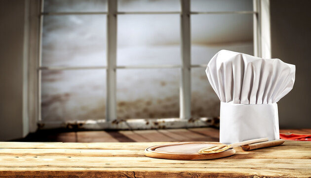 Desk of free space and cook hat