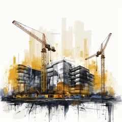 Peel and stick wall murals Watercolor painting skyscraper watercolor painting of a building under construction with cranes