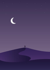 Vector Fall In Love In The Night With Moon And Desert