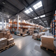 interior image of a warehouse of a large company. E-commerce concept