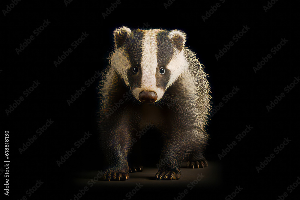 Canvas Prints badger standing on its hind legs on black background with black background. generative ai.