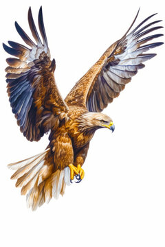 Image of eagle flying with its wings spread out and spread out. Generative AI.
