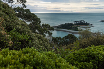 ニュージーランド　ネルソンのプリンセス・ドライブ・ルックアウトから見えるタスマン湾とハウラショア島