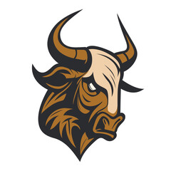Bull head logo design. Abstract drawing bull face. Cute bull face with horns.