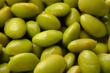 Closeup of peeled edamame. Edamame or mao dou in Chinese, has the Latin name Glycine mas is a tropical plant that belongs to the legume sub-family