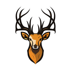 Deer head logo design. Abstract drawing deer with horns. Cute cartoon deer