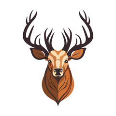 Deer head logo design. Abstract drawing deer with horns. Cute cartoon deer