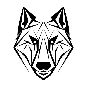 Wolf logo design. Abstract black geometric wolf head. Wolf face drawing.