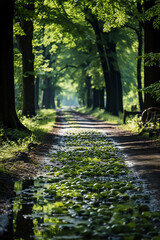 Fototapeta premium Summer, The sun shines brightly, Forest path. AI generative