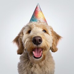 happy dog with birthday cap, AI generative