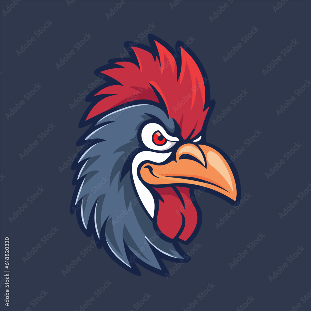 Wall mural rooster logo design. cute rooster head. image of a rooster in flat style