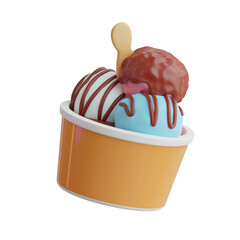 3d Ice Cream. icon isolated on white background. 3d rendering illustration