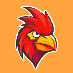 Rooster logo design. Cute rooster head. Image of a rooster in flat style