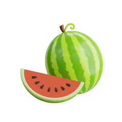 3d Watermelon. icon isolated on white background. 3d rendering illustration