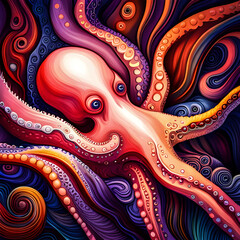Illustration created by AI Generator of a mystical octopus