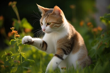 cute cat playing in the garden