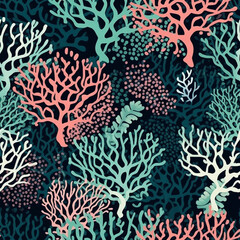 A Continuous Repeating Tile Pattern with a Blue and Pink Coral Reef Design | Generative AI