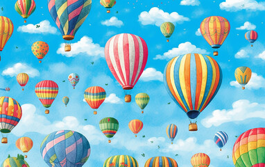 Countless vibrant hot air balloons gracefully float above the cloud cover.   Generative AI