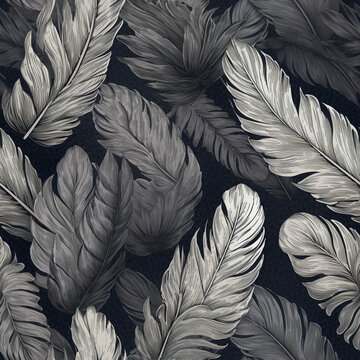 A Continuous Repeating Tile Pattern with a Black and White Detailed Feather Design | Generative AI © Nathan Hutchcraft