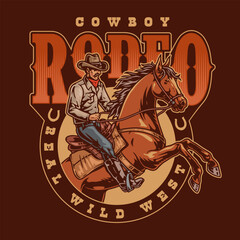 Fototapeta na wymiar Cowboy rodeo colorful vintage flyer