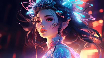Obraz na płótnie Canvas hand drawn cartoon beautiful oriental girl illustration 