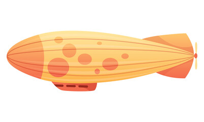 Zeppelin passenger airship. Bright colored cigar shaped balloon or retro zeppelin with stripes cabin for people elongated. Huge balloon with helium for free travel tourism.  cartoon art © designer_things