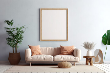 Frame mockup in living room interior background, modern Style, 3D render, generative ai