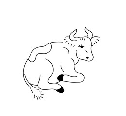 Vector isolated one single lying cow colorless black and white contour line easy drawing