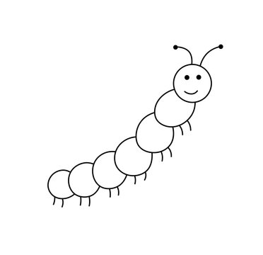 Vector isolated one single cute cartoon funny caterpillar  colorless black and white contour line easy drawing