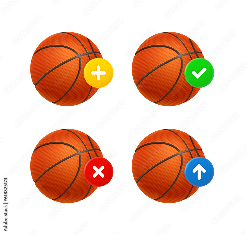 Aufkleber basketball ball icon set with different pictograms. 3d vector icons set