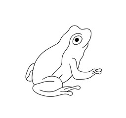 Vector isolated one single simplest sitting frog or toad side view colorless black and white contour line easy drawing
