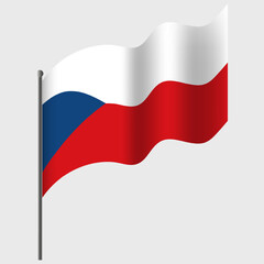 Waved Czechia flag. Czech Republic flag on flagpole. Vector emblem of Czechia