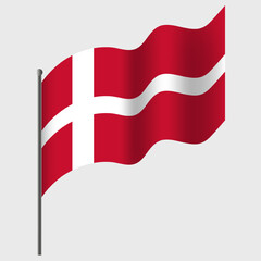 Fototapeta na wymiar Waved Denmark flag. Danish flag on flagpole. Vector emblem of Denmark