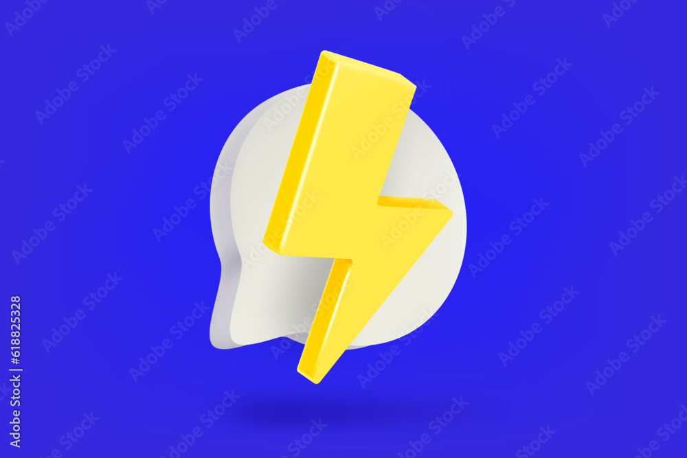 Poster speech bubble with thunderbolt. 3d vector illustration